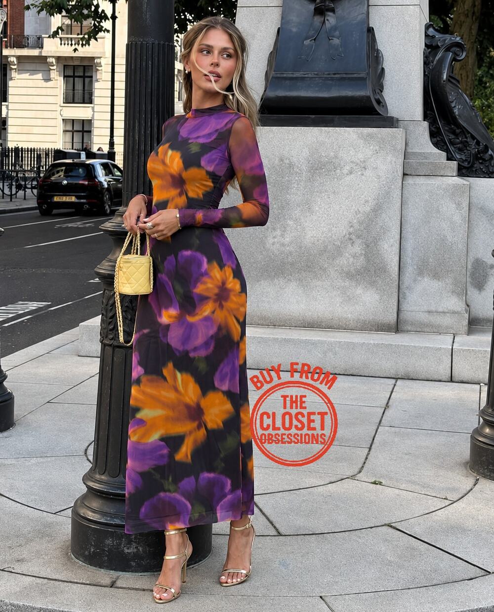 Mango NWT Purple Floral High Neck Long Sleeve Maxi Dress 4
